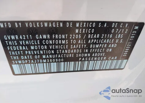 2013 Volkswagen Jetta 2.5L Se from USA, damaged, VIN 3VWDP7AJ7DM360900